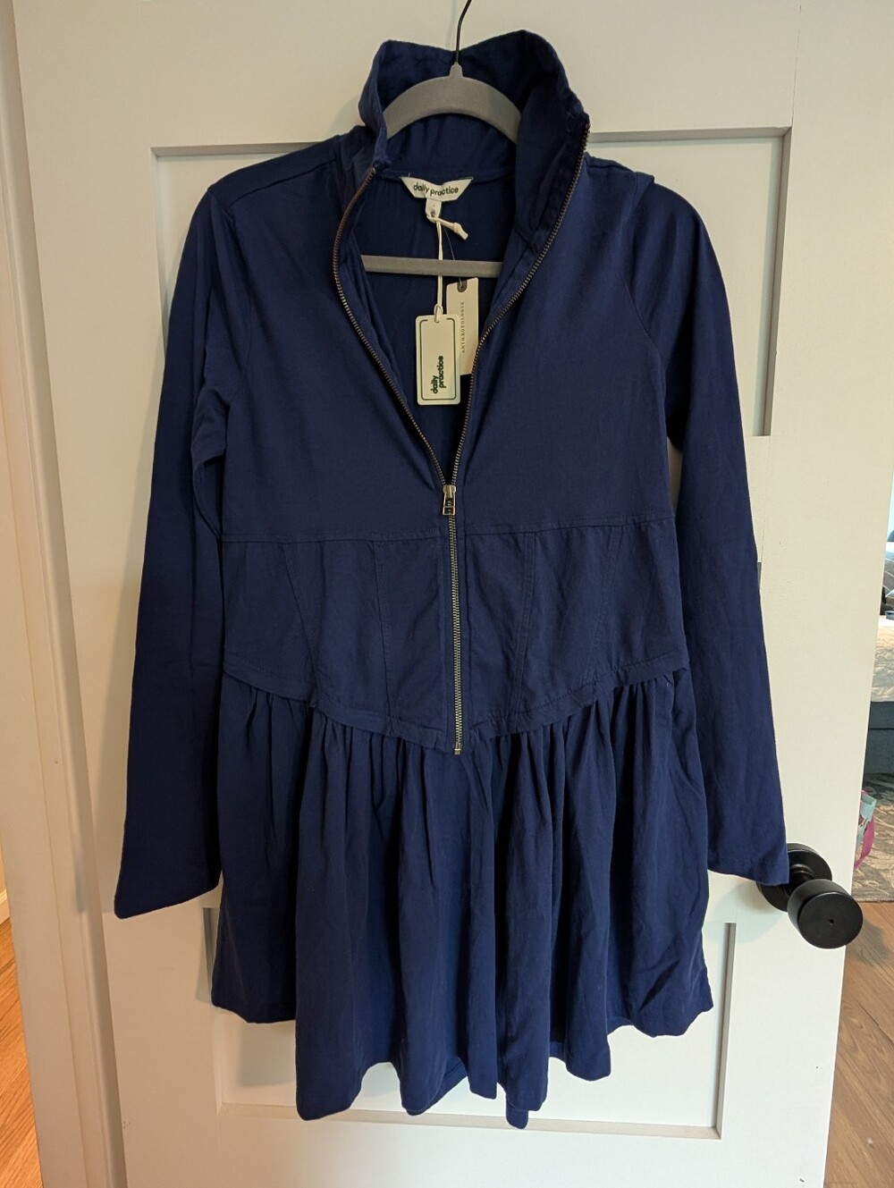 Daily Practice Anthropologie Taylor Long-Sleeve ZipFront Blue Mini Dress Small
